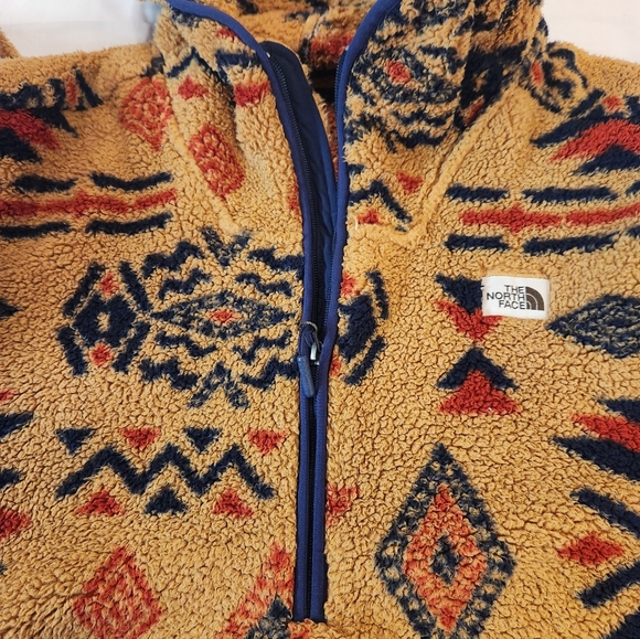 Vintage North Face Men Tan Aztec Geometric Sherpa 1/2 Zip Hoodie Size XL Plush - Picture 11 of 16